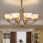 Dover Brass Chandelier with Alabaster Shades – 8-Light Modern Luxury Ceiling Light