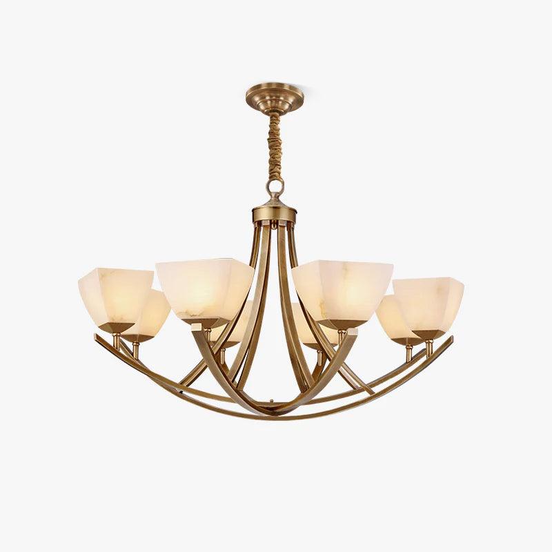 Dover Brass Chandelier with Alabaster Shades – 8-Light Modern Luxury Ceiling Light
