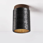 Draven Black Travertine Ceiling Lamp with Walnut Base