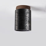 Draven Black Travertine Ceiling Lamp with Walnut Base