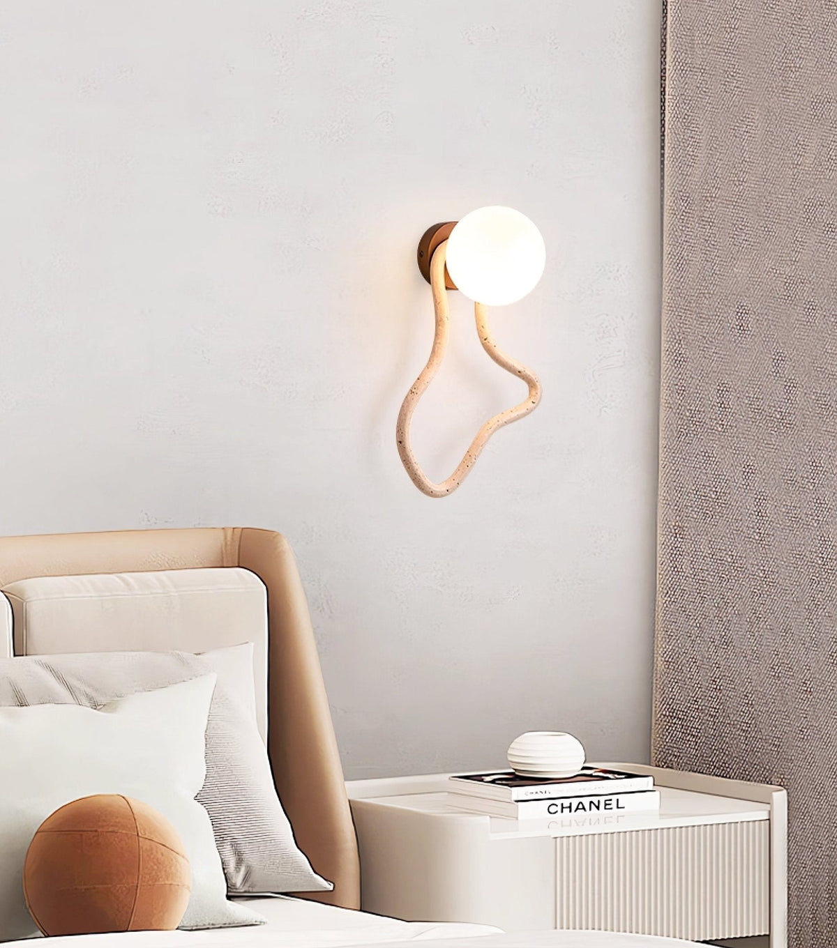 Driftform Travertine Wall Sconce with Opal Glass Globe