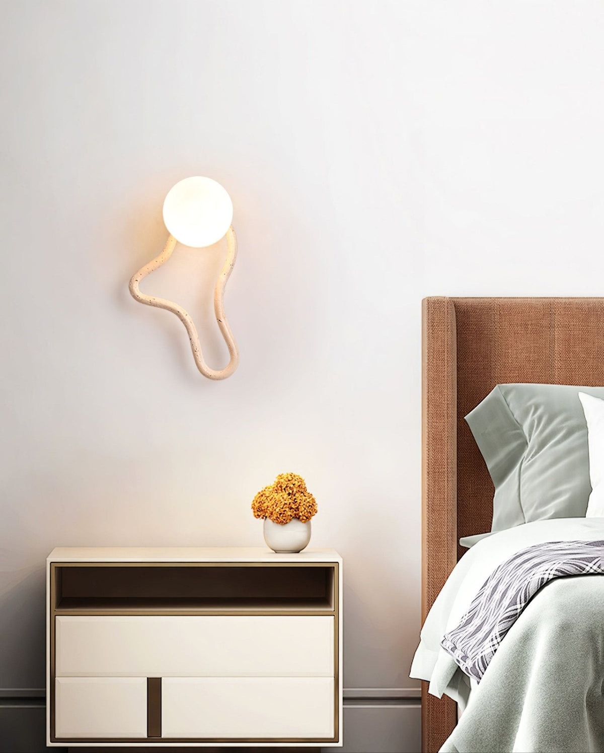 Driftform Travertine Wall Sconce with Opal Glass Globe