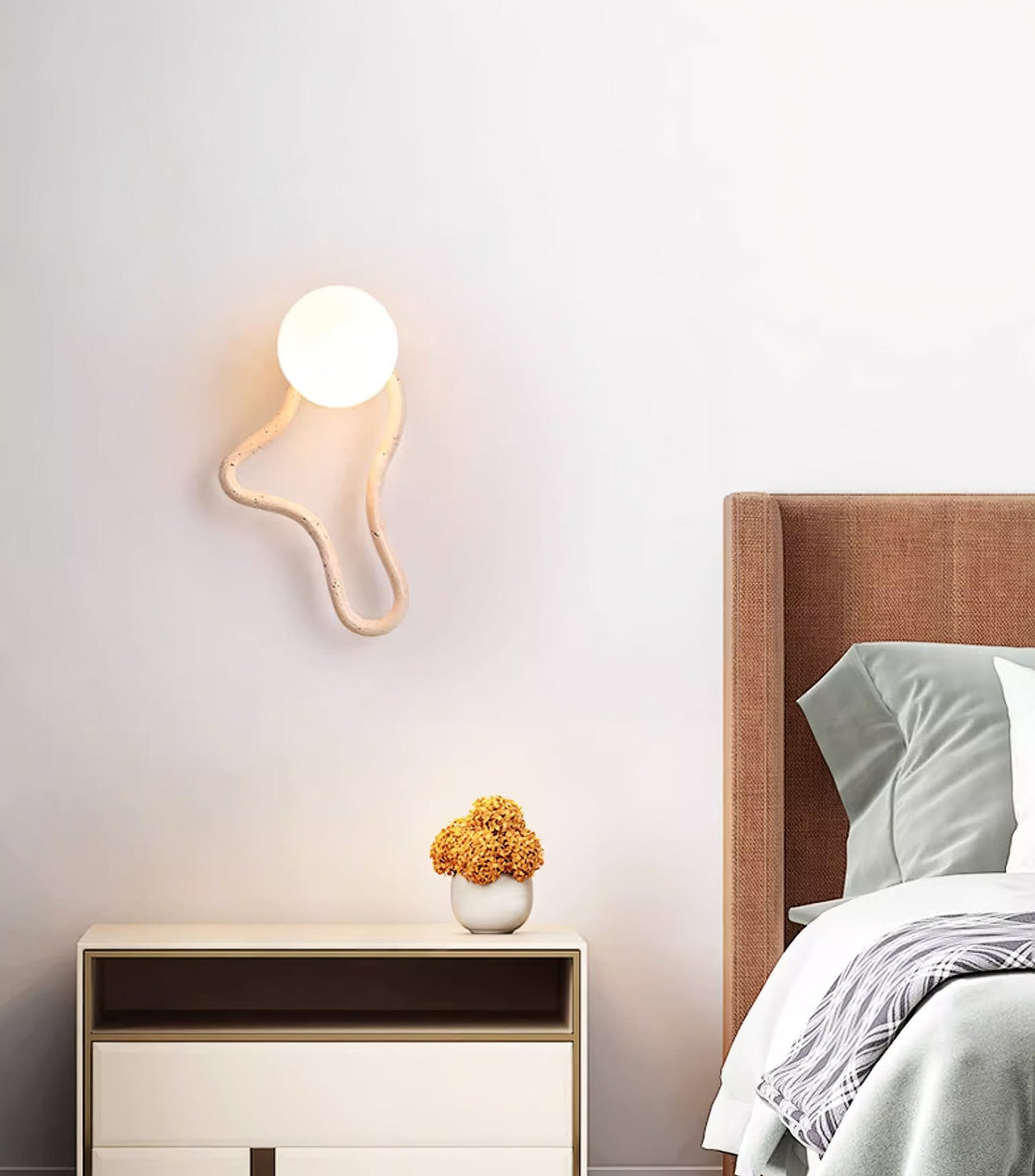 Driftform Travertine Wall Sconce with Opal Glass Globe