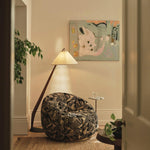 Driftwood Tilt Floor Lamp – Natural Wood & Fabric Shade, Modern Floor Light