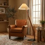 Driftwood Tilt Floor Lamp – Natural Wood & Fabric Shade, Modern Floor Light
