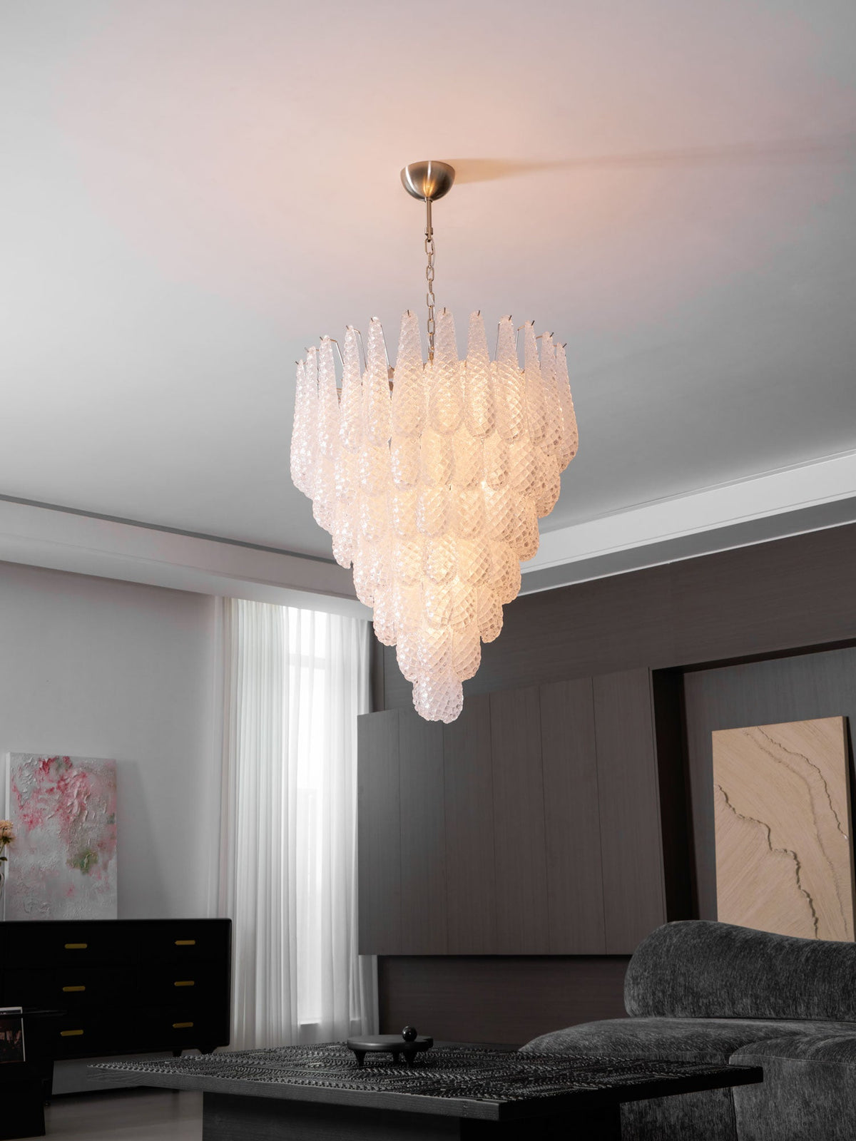 Aurelia Glass Droplet Chandelier – Modern Waterfall Pendant Light for Dining Room and Foyer