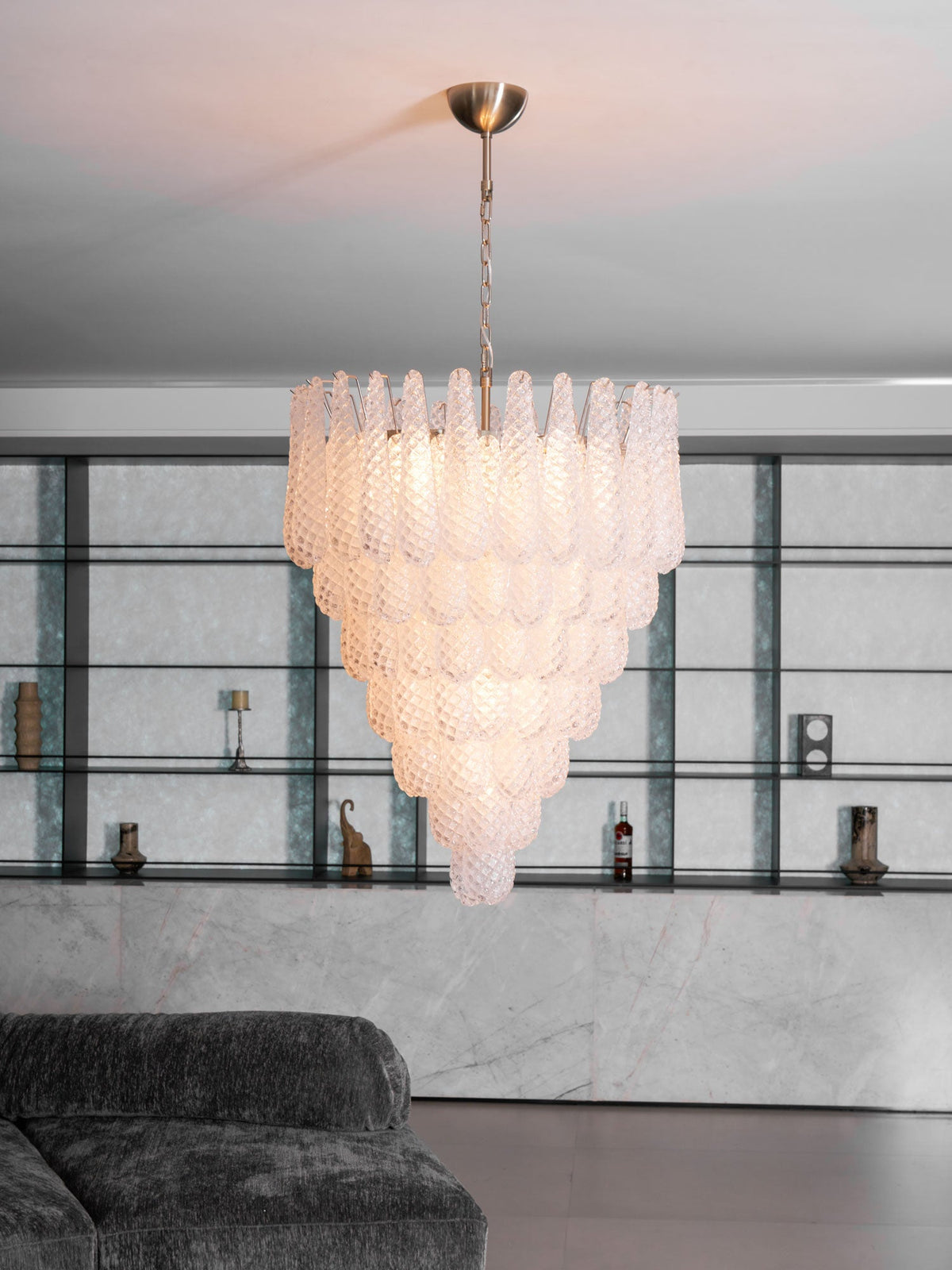 Aurelia Glass Droplet Chandelier – Modern Waterfall Pendant Light for Dining Room and Foyer