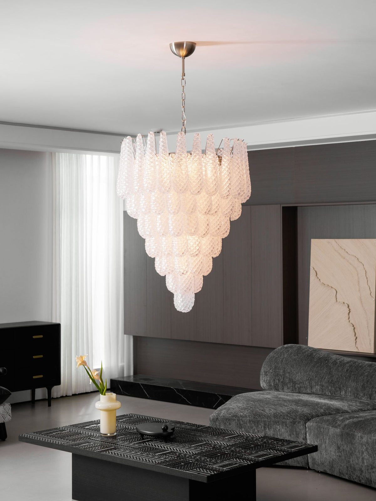 Aurelia Glass Droplet Chandelier – Modern Waterfall Pendant Light for Dining Room and Foyer