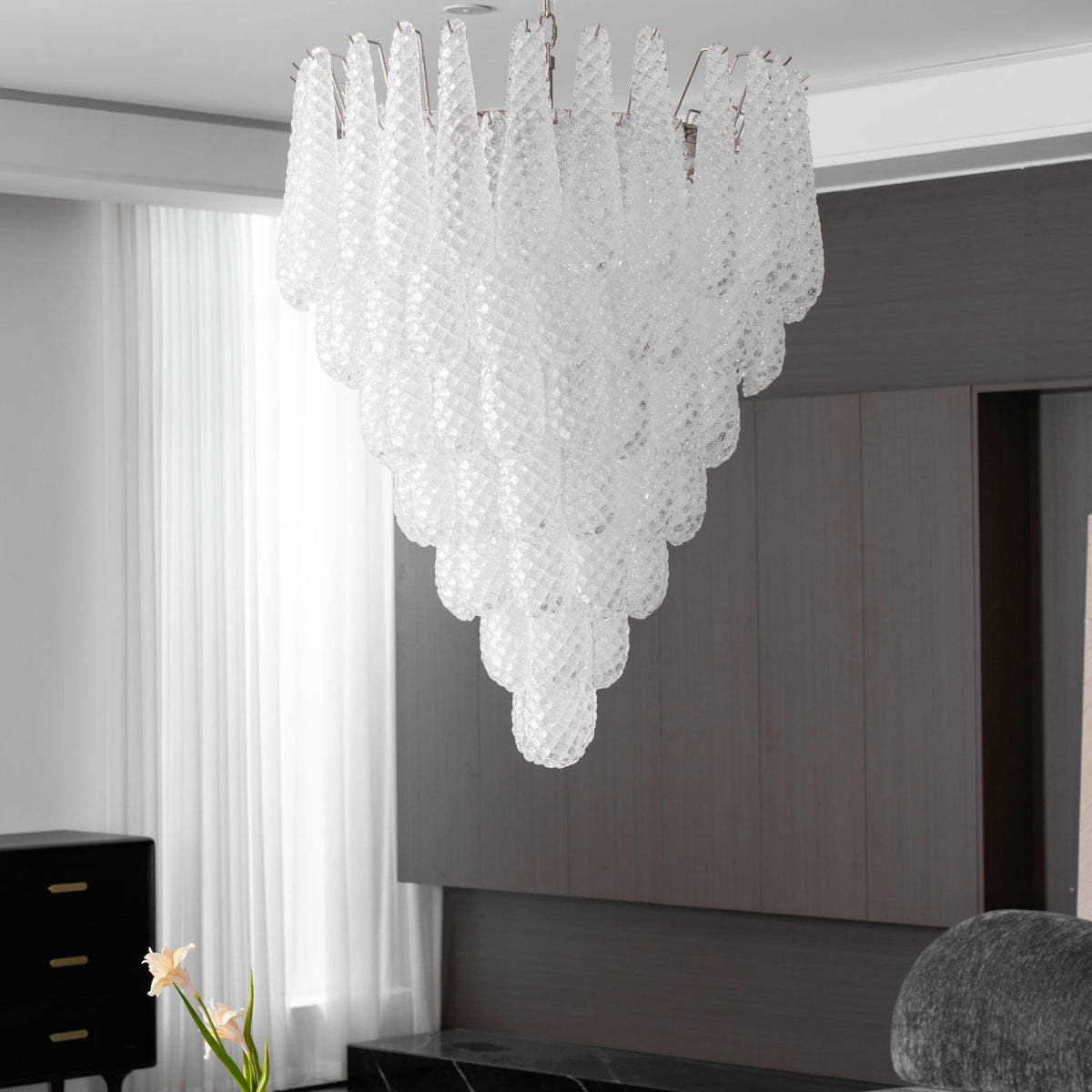 Aurelia Glass Droplet Chandelier – Modern Waterfall Pendant Light for Dining Room and Foyer