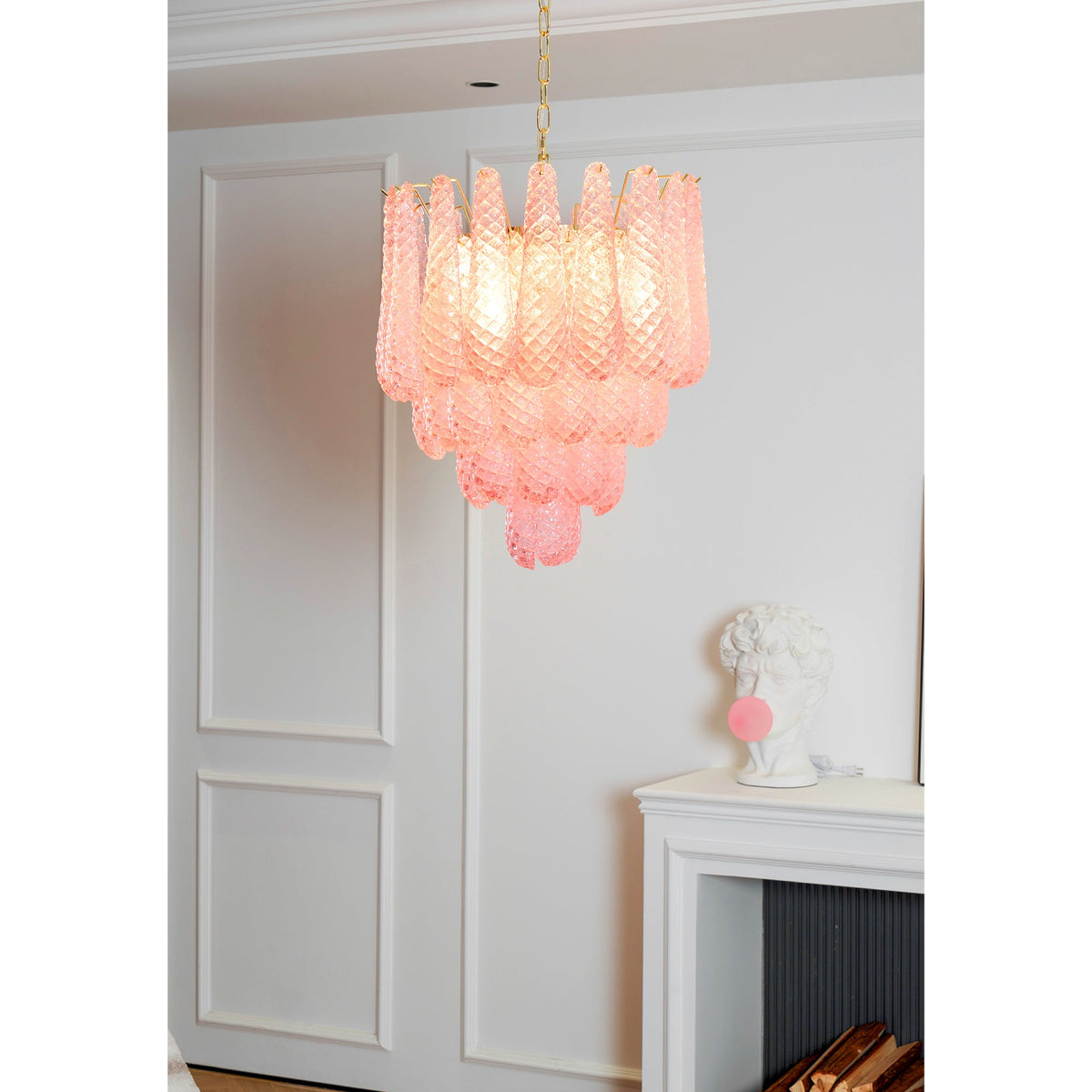 Pink Murano Glass Droplet Chandelier for Dining Room and Living Room