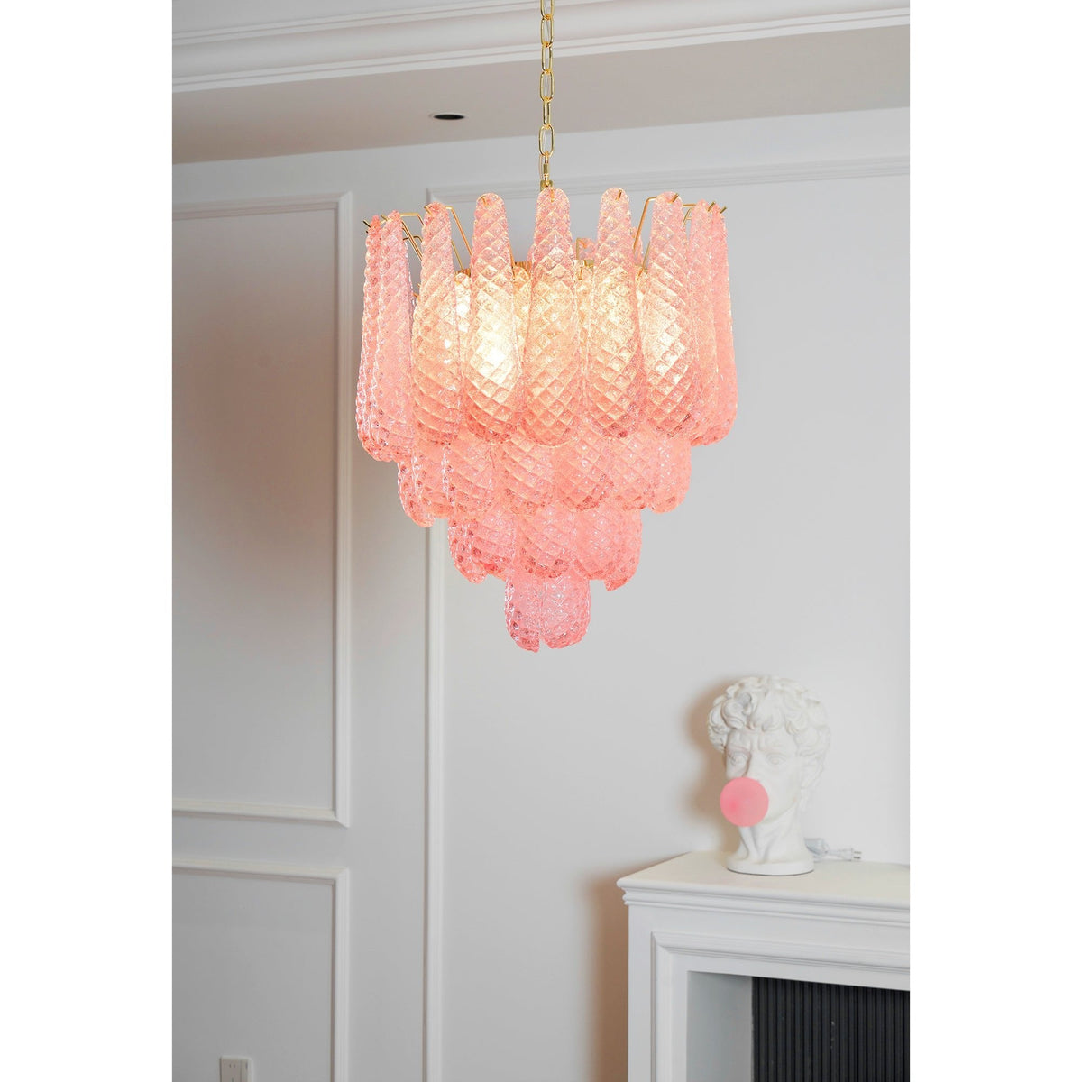 Pink Murano Glass Droplet Chandelier for Dining Room and Living Room