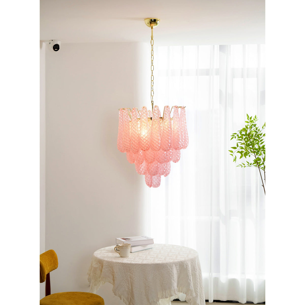 Pink Murano Glass Droplet Chandelier for Dining Room and Living Room