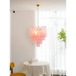 Pink Murano Glass Droplet Chandelier for Dining Room and Living Room