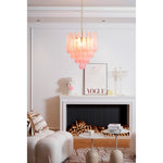 Pink Murano Glass Droplet Chandelier for Dining Room and Living Room
