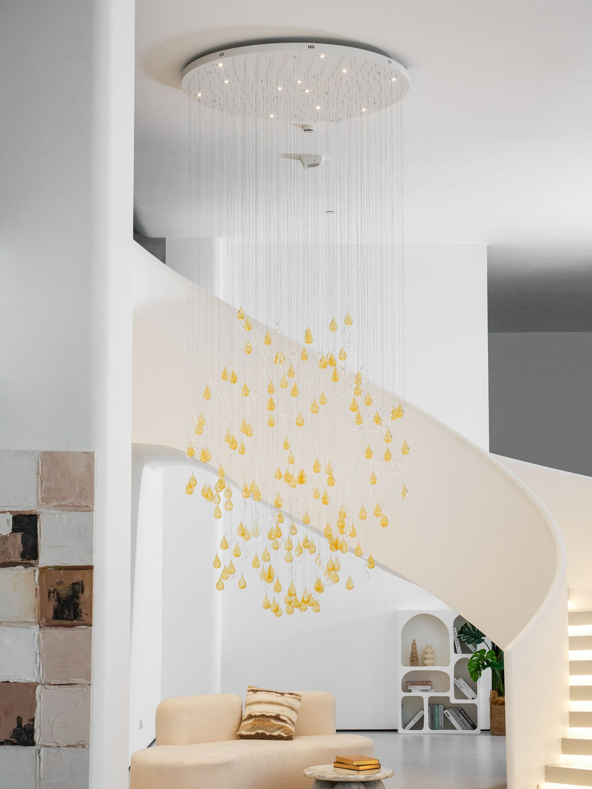 Droplets Sculpture Chandelier – Modern Glass Pendant Light for Dining Room and Living Room