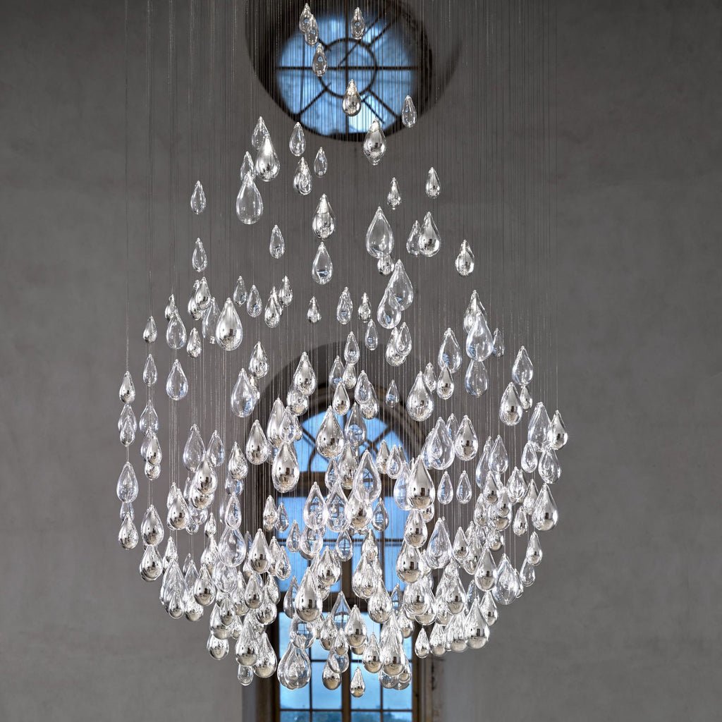 Droplets Sculpture Chandelier – Modern Glass Pendant Light for Dining Room and Living Room
