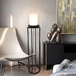 Dual Cylinder Glass LED Floor Lamp – Modern Matte Black Sculptural Lighting