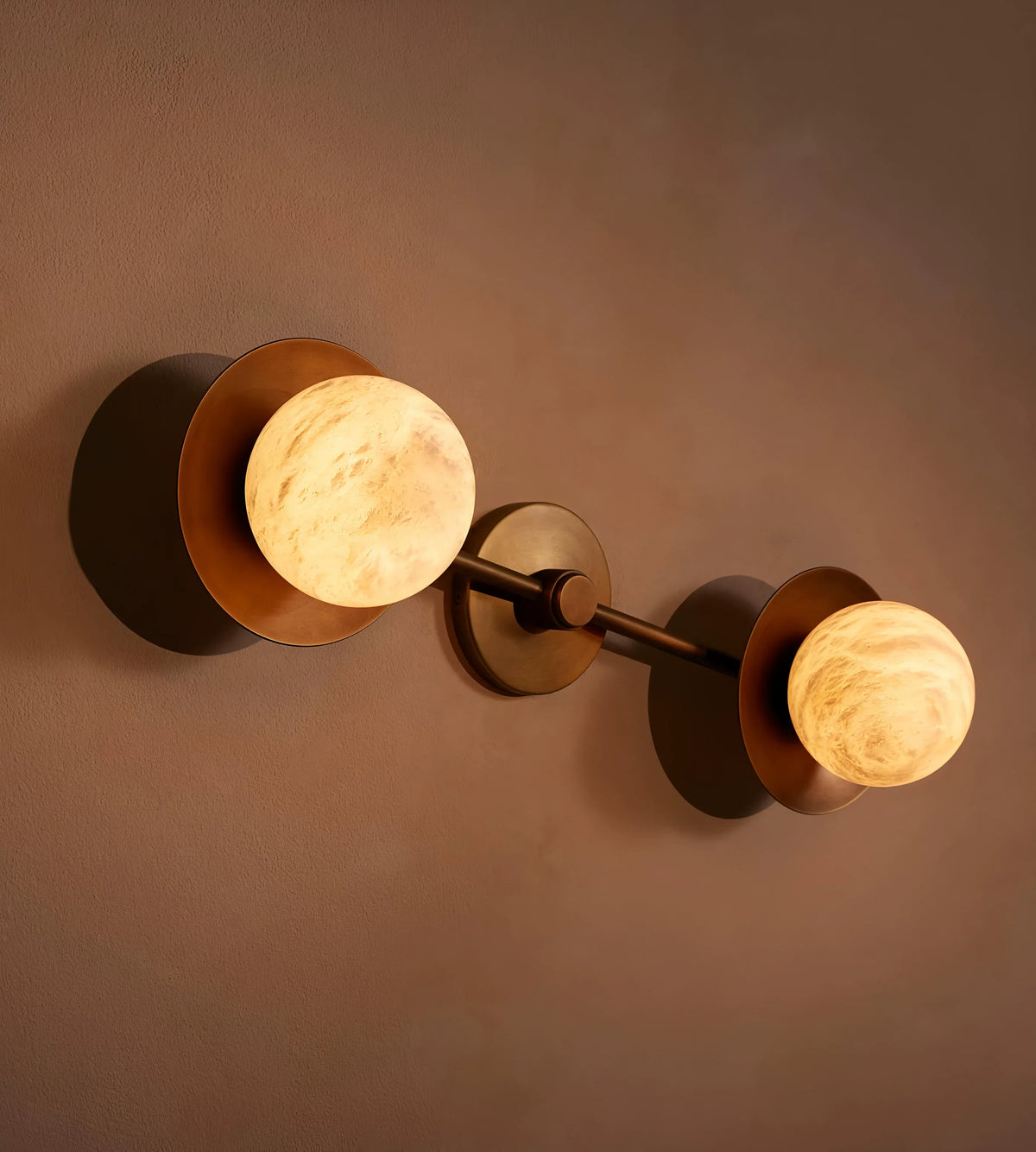 Dual Halo Alabaster Wall Sconce in Brass | Modern Wall Lighting