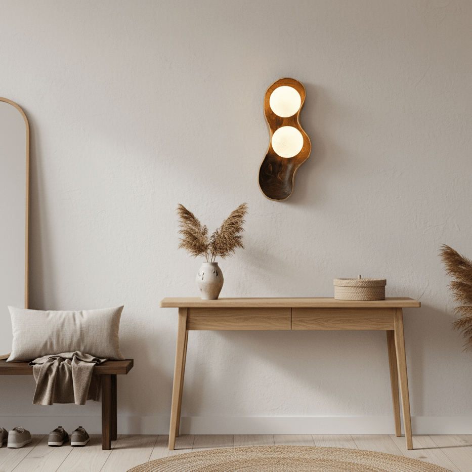 Dualis Rootlight Wall Sconce – Sculptural Walnut Wood & Opal Glass