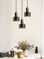 Duality Pendant Lamp in Black Travertine and Walnut