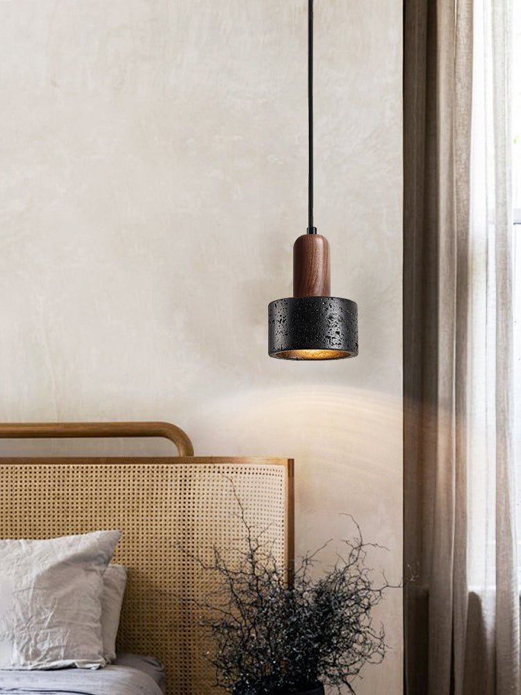 Duality Pendant Lamp in Black Travertine and Walnut