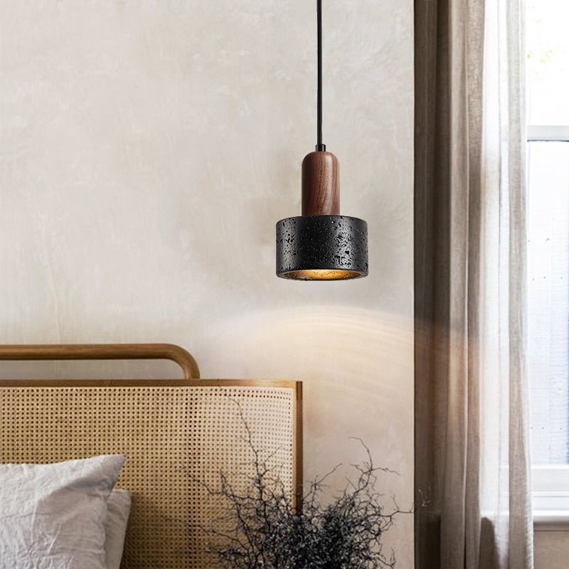 Duality Pendant Lamp in Black Travertine and Walnut
