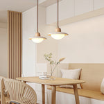 Duet Pendant Light in Travertine and Wood | Modern Minimalist Hanging Lamp for Dining and Living Spaces