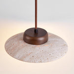 Duet Pendant Light in Travertine and Wood | Modern Minimalist Hanging Lamp for Dining and Living Spaces
