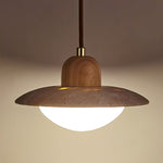 Duet Pendant Light in Travertine and Wood | Modern Minimalist Hanging Lamp for Dining and Living Spaces