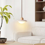 Duet Pendant Light in Travertine and Wood | Modern Minimalist Hanging Lamp for Dining and Living Spaces