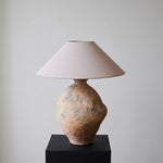Duna Sculptural Ceramic Table Lamp with Linen Shade for Bedroom & Living Room