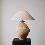 Duna Sculptural Ceramic Table Lamp with Linen Shade for Bedroom & Living Room