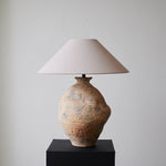 Duna Sculptural Ceramic Table Lamp with Linen Shade for Bedroom & Living Room