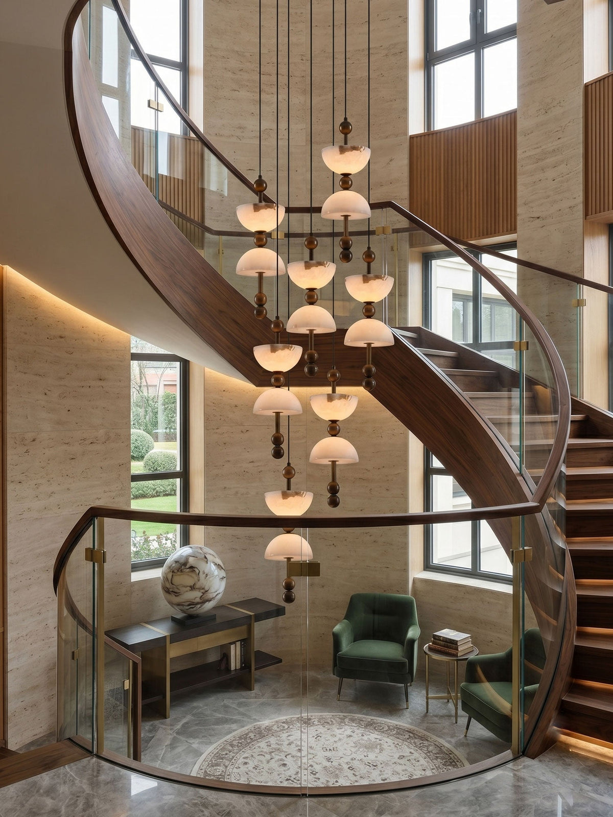 Duo Alabaster Pendant Light – Sculptural Brass & Natural Stone Chandelier