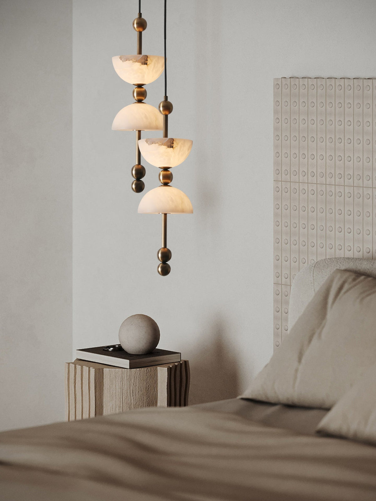 Duo Alabaster Pendant Light – Sculptural Brass & Natural Stone Chandelier