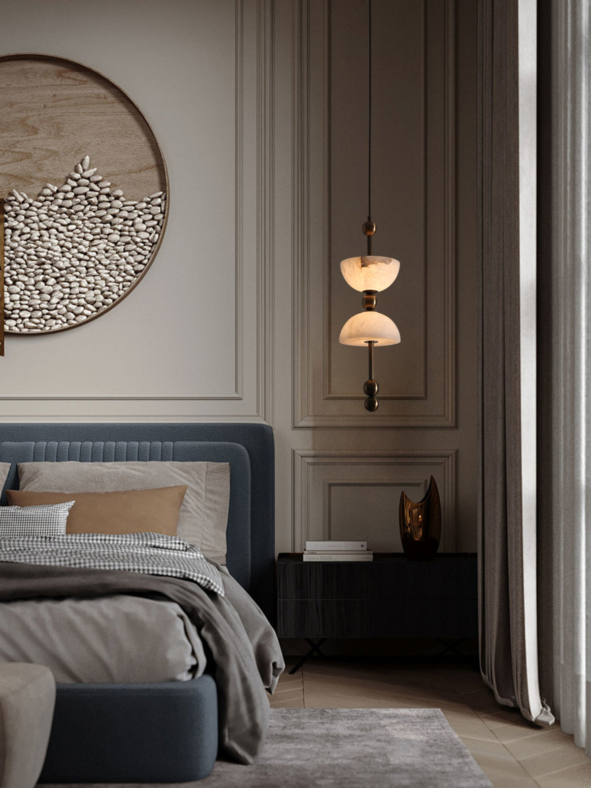 Duo Alabaster Pendant Light – Sculptural Brass & Natural Stone Chandelier