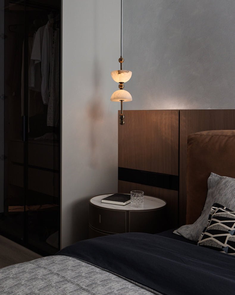Duo Alabaster Pendant Light – Sculptural Brass & Natural Stone Chandelier