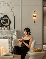 Duo Alabaster Wall Sconce with Aged Brass Accents