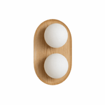 Duo Orb Wood Wall Sconce – Modern Scandinavian Bedroom Wall Light with Opal Glass Globes