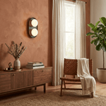 Duo Orb Wood Wall Sconce – Modern Scandinavian Bedroom Wall Light with Opal Glass Globes