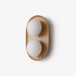 Duo Orb Wood Wall Sconce – Modern Scandinavian Bedroom Wall Light with Opal Glass Globes