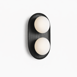 Duo Orb Wood Wall Sconce – Modern Scandinavian Bedroom Wall Light with Opal Glass Globes