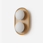 Duo Orb Wood Wall Sconce – Modern Scandinavian Bedroom Wall Light with Opal Glass Globes