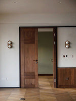Duo Orb Wood Wall Sconce – Modern Scandinavian Bedroom Wall Light with Opal Glass Globes