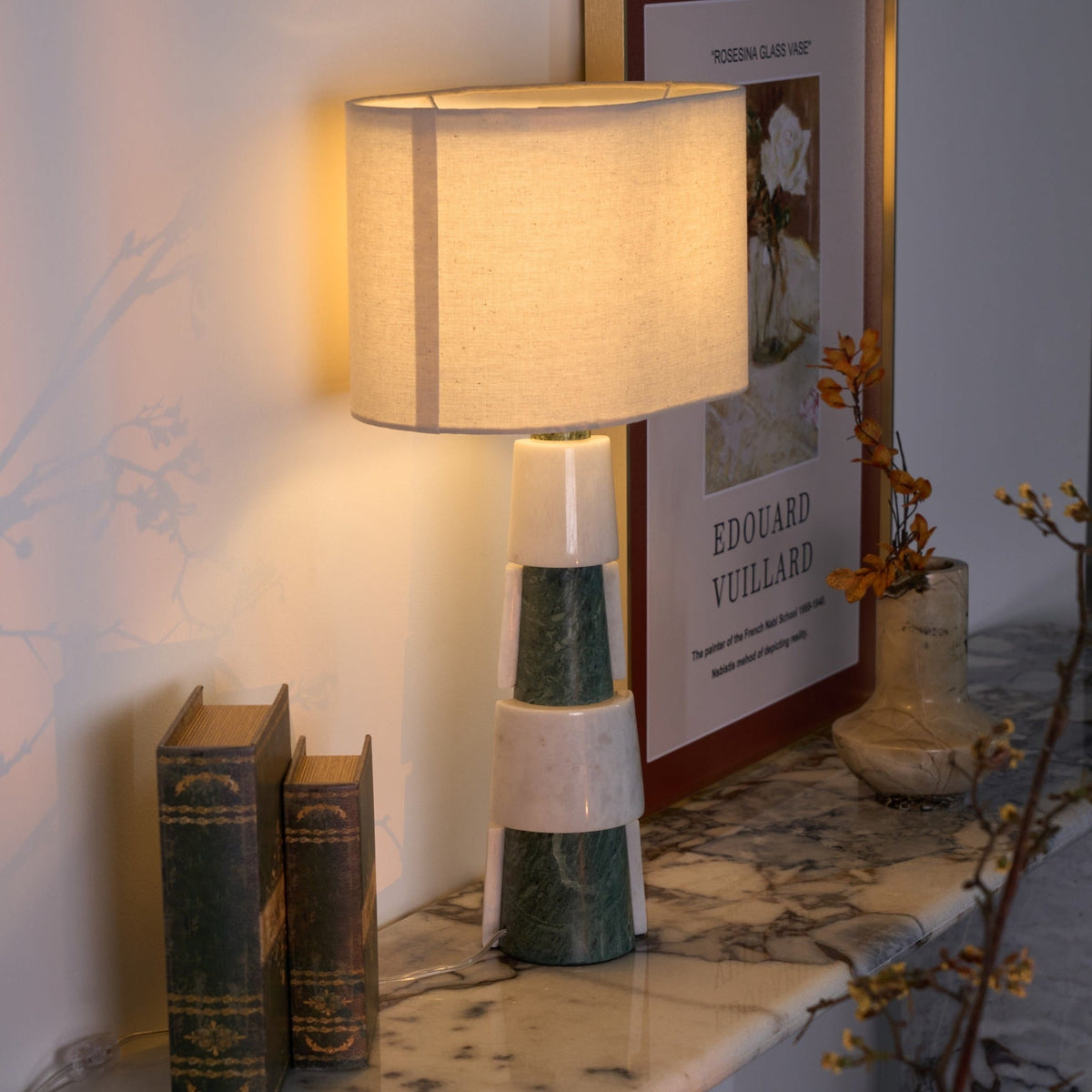 Duomo Marble Table Lamp – Sculptural Stone Base with Fabric Shade