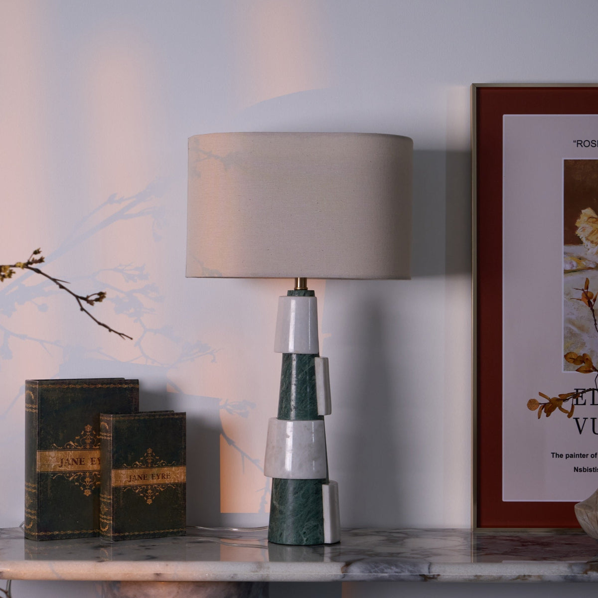 Duomo Marble Table Lamp – Sculptural Stone Base with Fabric Shade