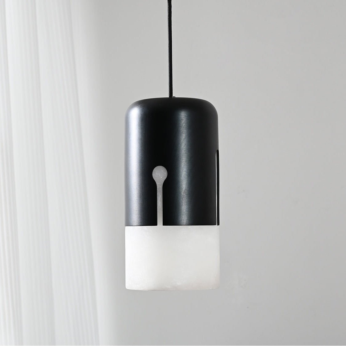 Duotone Alabaster Pendant Light with Iron Accent – Modern Designer Hanging Lamp