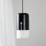 Duotone Alabaster Pendant Light with Iron Accent – Modern Designer Hanging Lamp