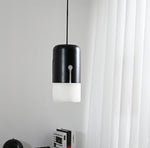 Duotone Alabaster Pendant Light with Iron Accent – Modern Designer Hanging Lamp