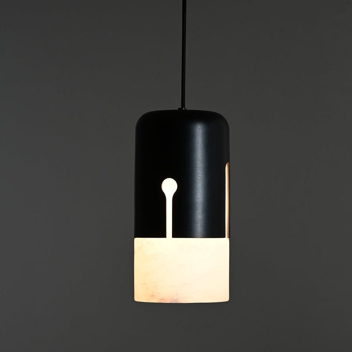 Duotone Alabaster Pendant Light with Iron Accent – Modern Designer Hanging Lamp